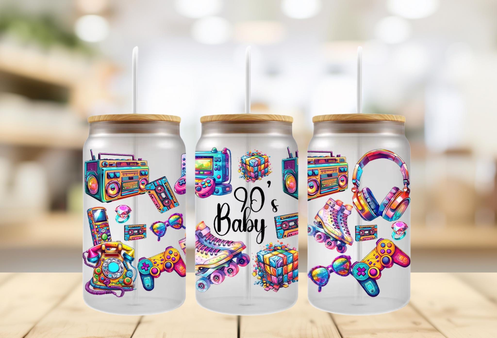 90s Retro UVDTF 16oz Cup Wrap: Neon Nostalgia