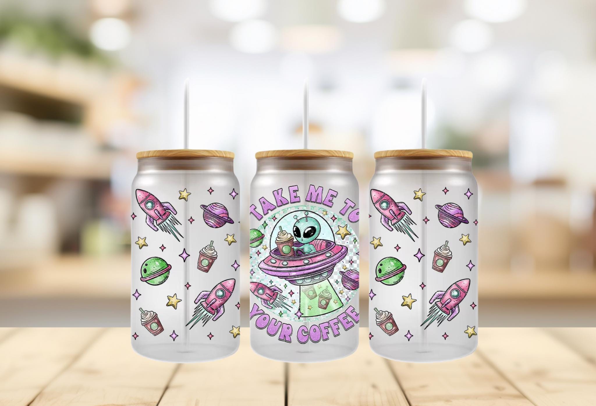 Alien Coffee Cup Wrap: "Take Me to Your Coffee" UVDTF 16 oz