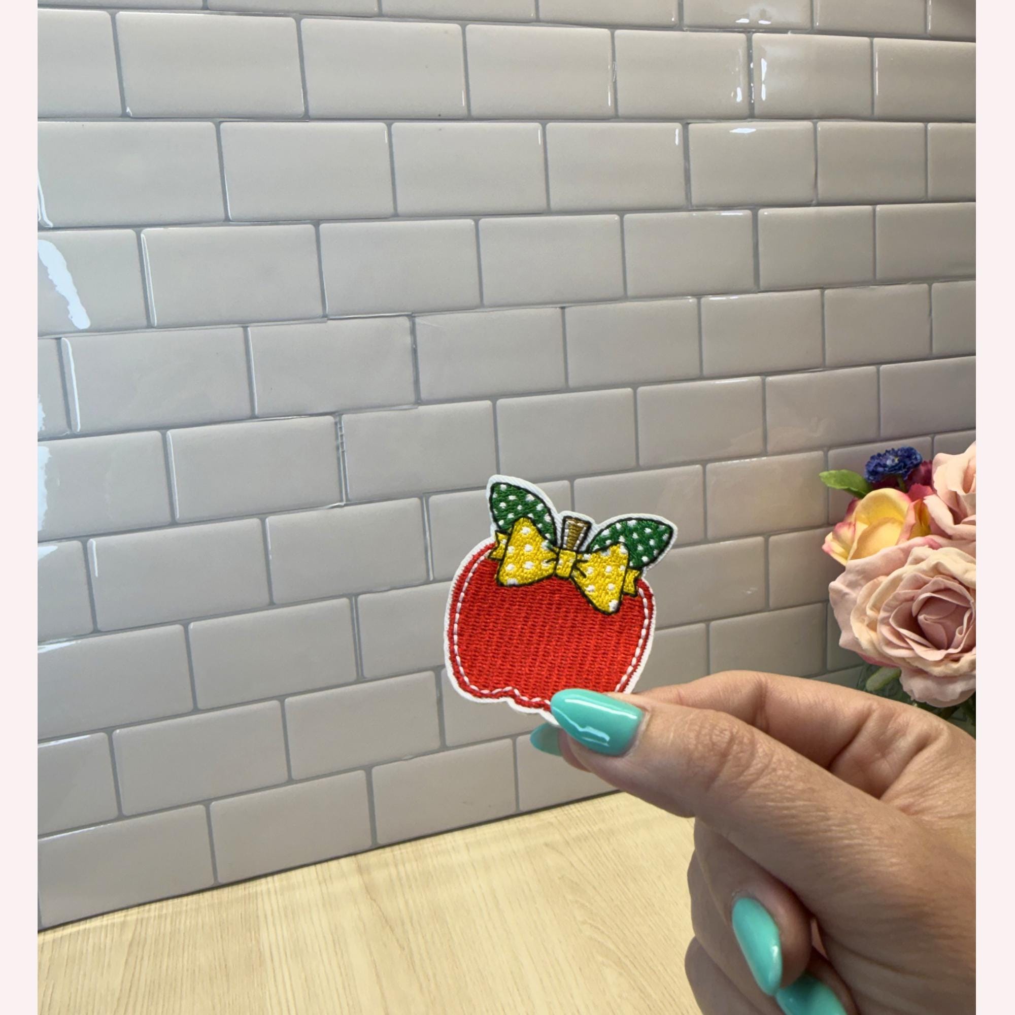 Apple Patch with Bow – Cute Teacher Embroidered Iron-On Patch | Polka Dot Bow Apple | Back to School Gift | Teacher Appreciation