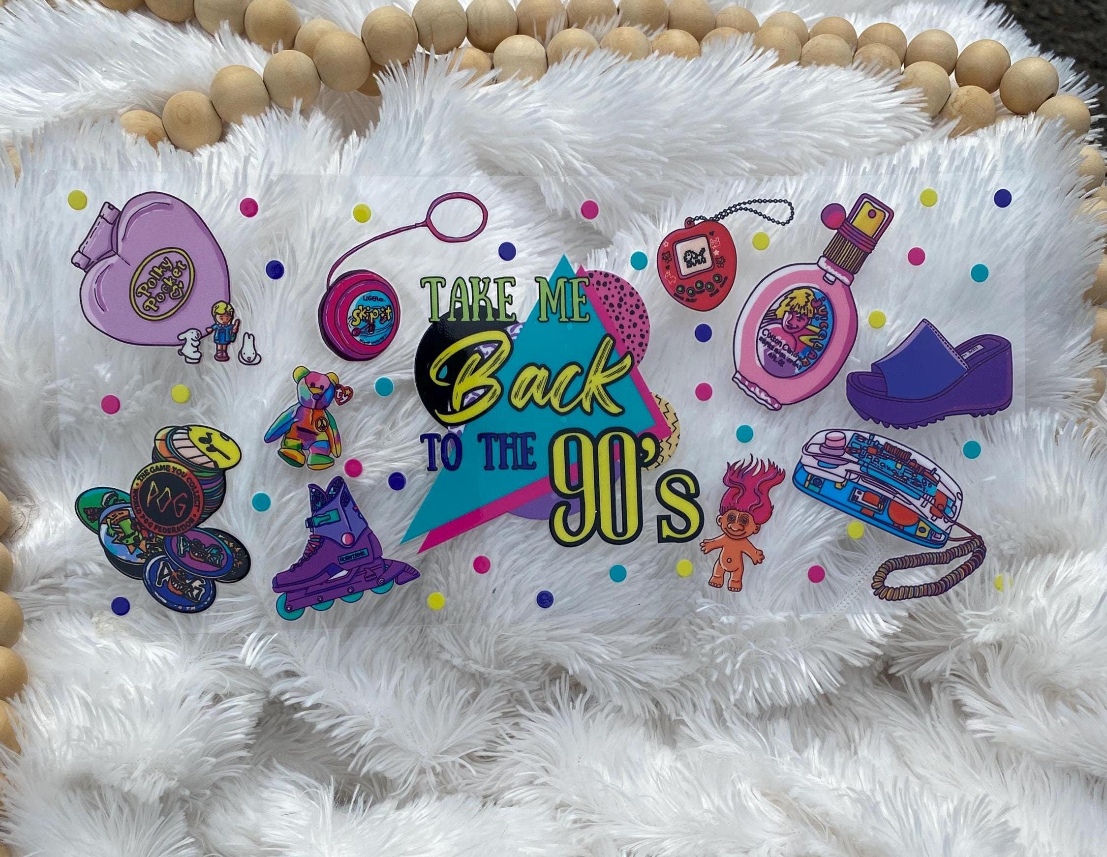 90s Theme UV DTF 16oz Tumbler Wrap: Vibrant Design