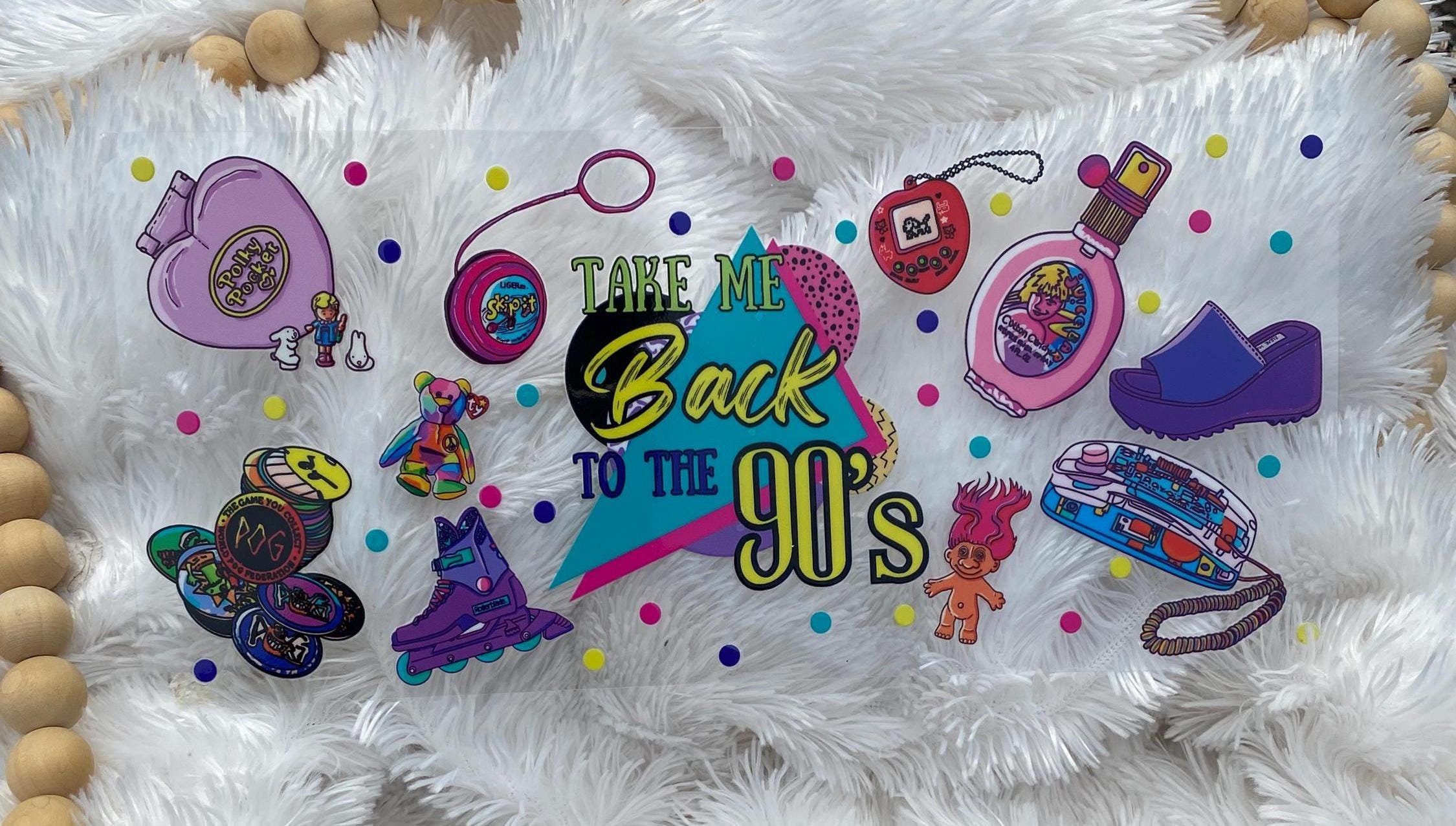 90s Theme UV DTF 16oz Tumbler Wrap: Vibrant Design