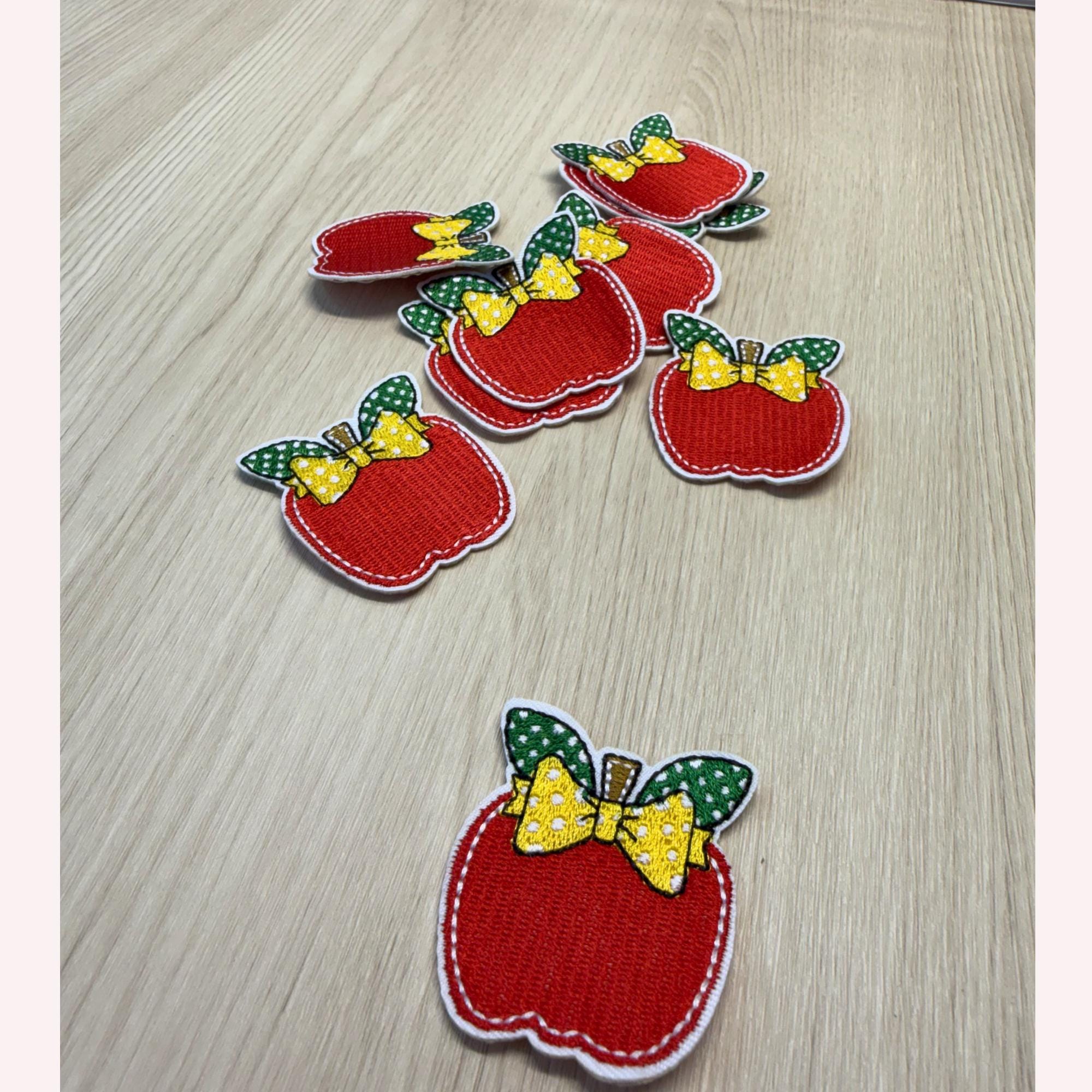 Apple Patch with Bow – Cute Teacher Embroidered Iron-On Patch | Polka Dot Bow Apple | Back to School Gift | Teacher Appreciation