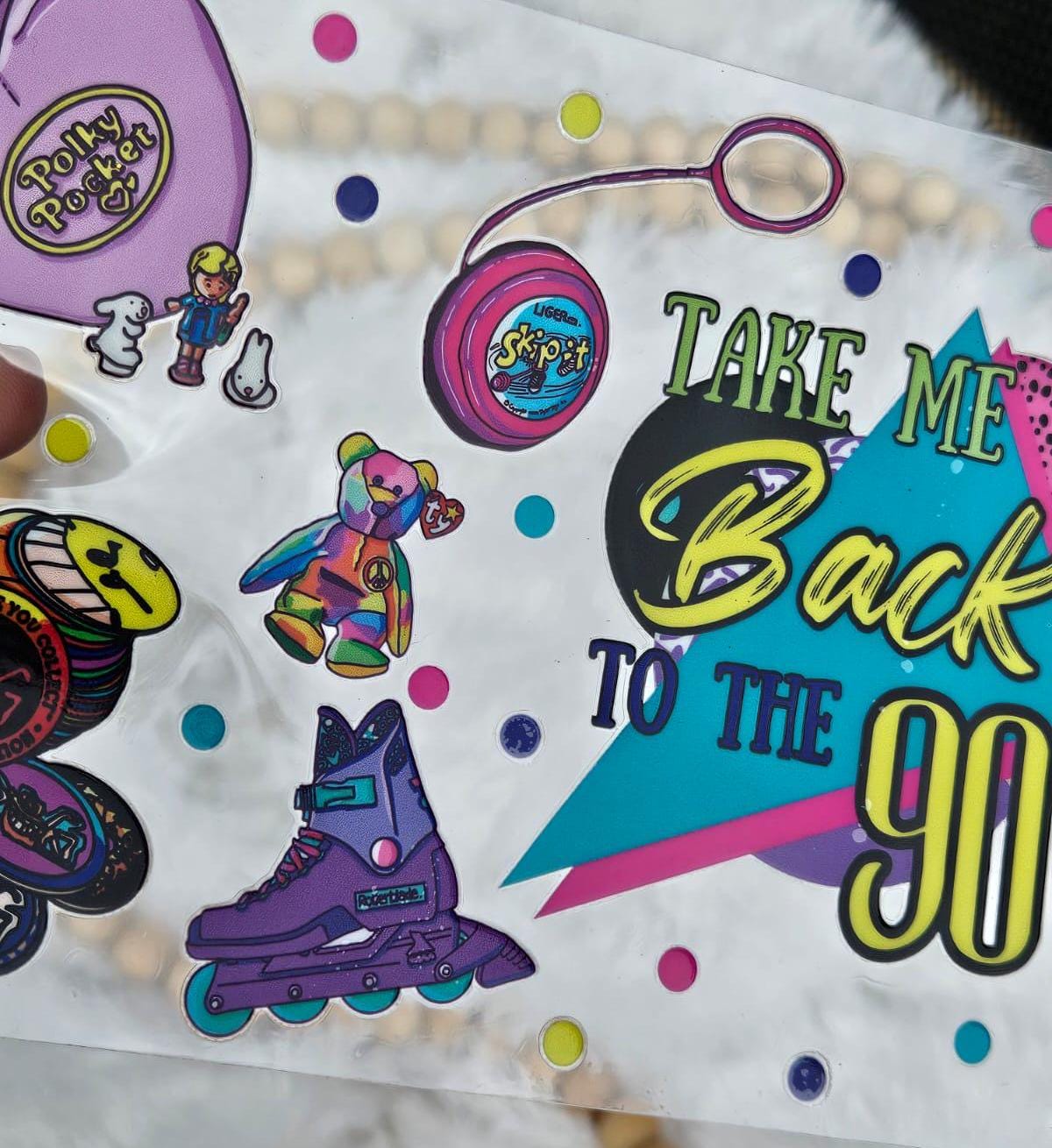 90s Theme UV DTF 16oz Tumbler Wrap: Vibrant Design