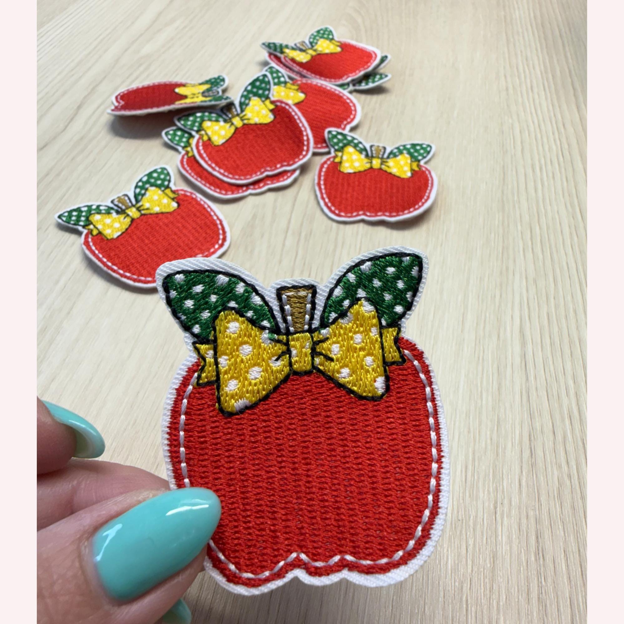 Apple Patch with Bow – Cute Teacher Embroidered Iron-On Patch | Polka Dot Bow Apple | Back to School Gift | Teacher Appreciation