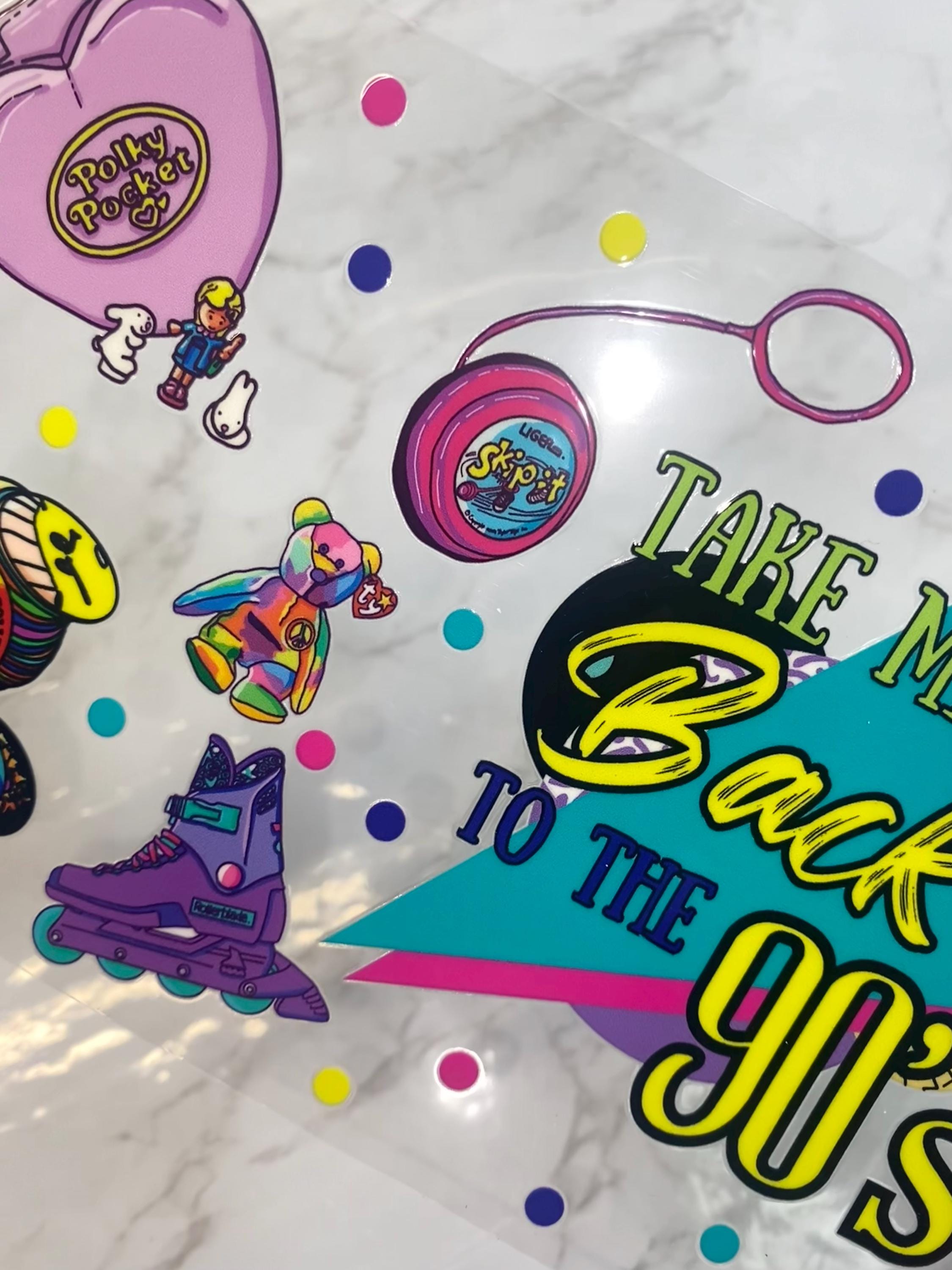 90s Theme UV DTF 16oz Tumbler Wrap: Vibrant Design