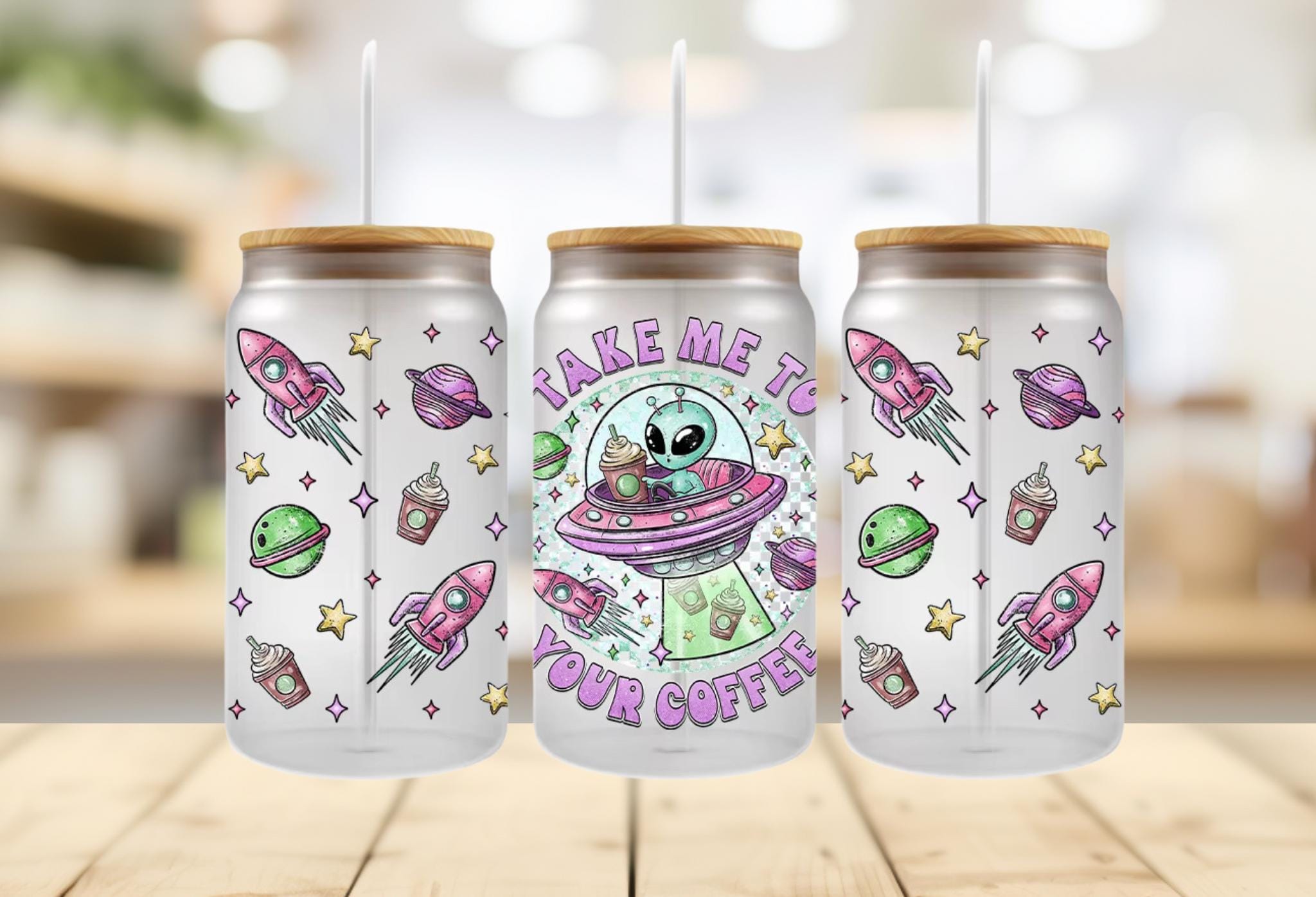 Alien Coffee Cup Wrap: "Take Me to Your Coffee" UVDTF 16 oz