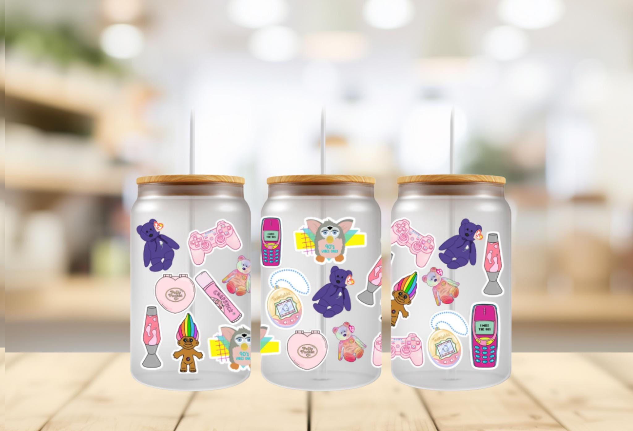 90s Theme UV DTF 16oz Tumbler Wrap