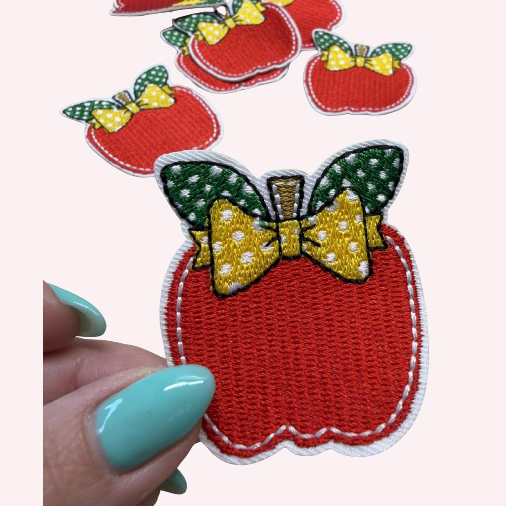 Apple Patch with Bow – Cute Teacher Embroidered Iron-On Patch | Polka Dot Bow Apple | Back to School Gift | Teacher Appreciation