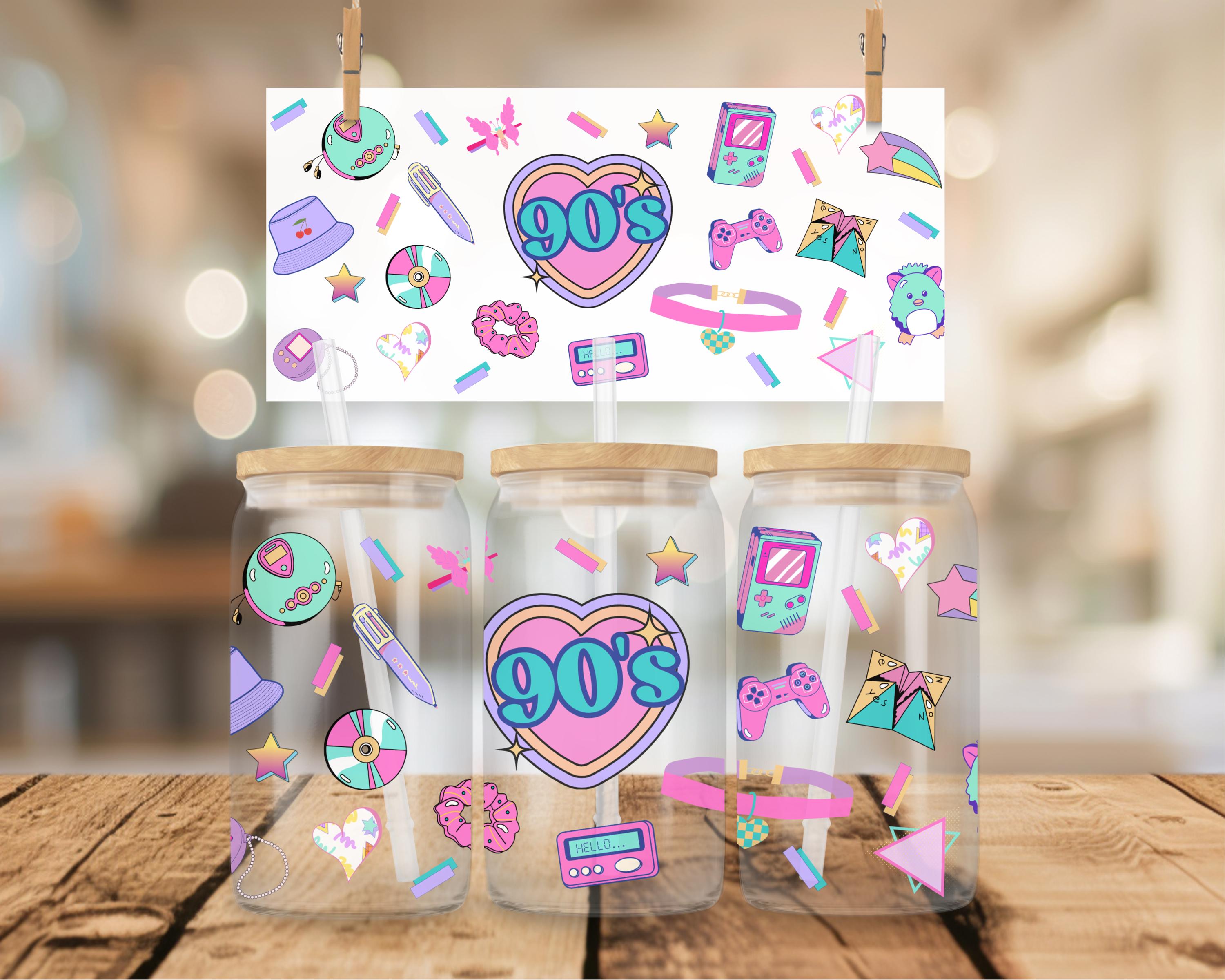 90's Theme, UV DTF 16 oz wrap, 90's kid, pastel